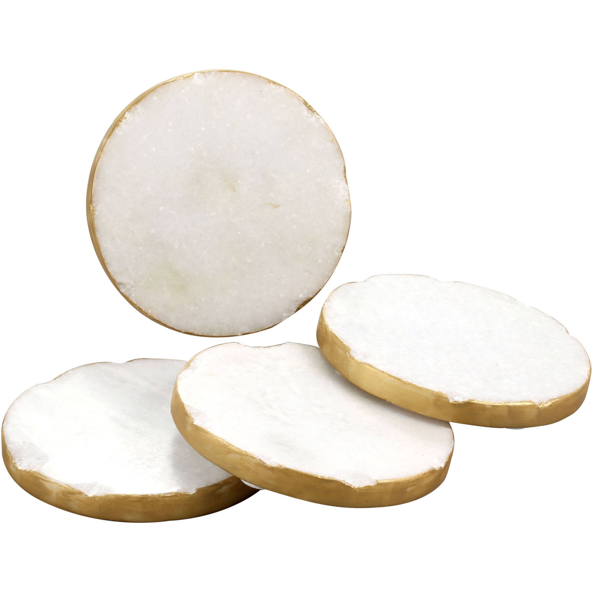 Round White Marble/Gold Edged Coasters Set of 4