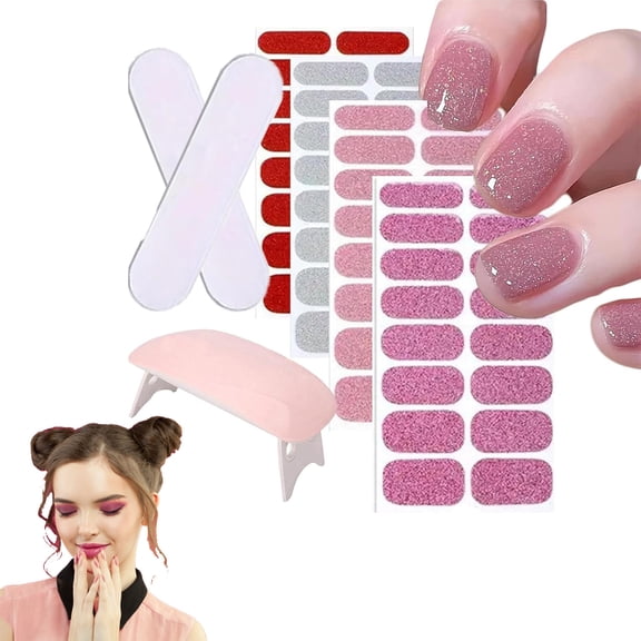 Nails Gel Stickers with UV Light Starter Kit,Semi Cured Gels Nails Strips,Salon Quality, Long Lasting for Home DIY (8pcs)