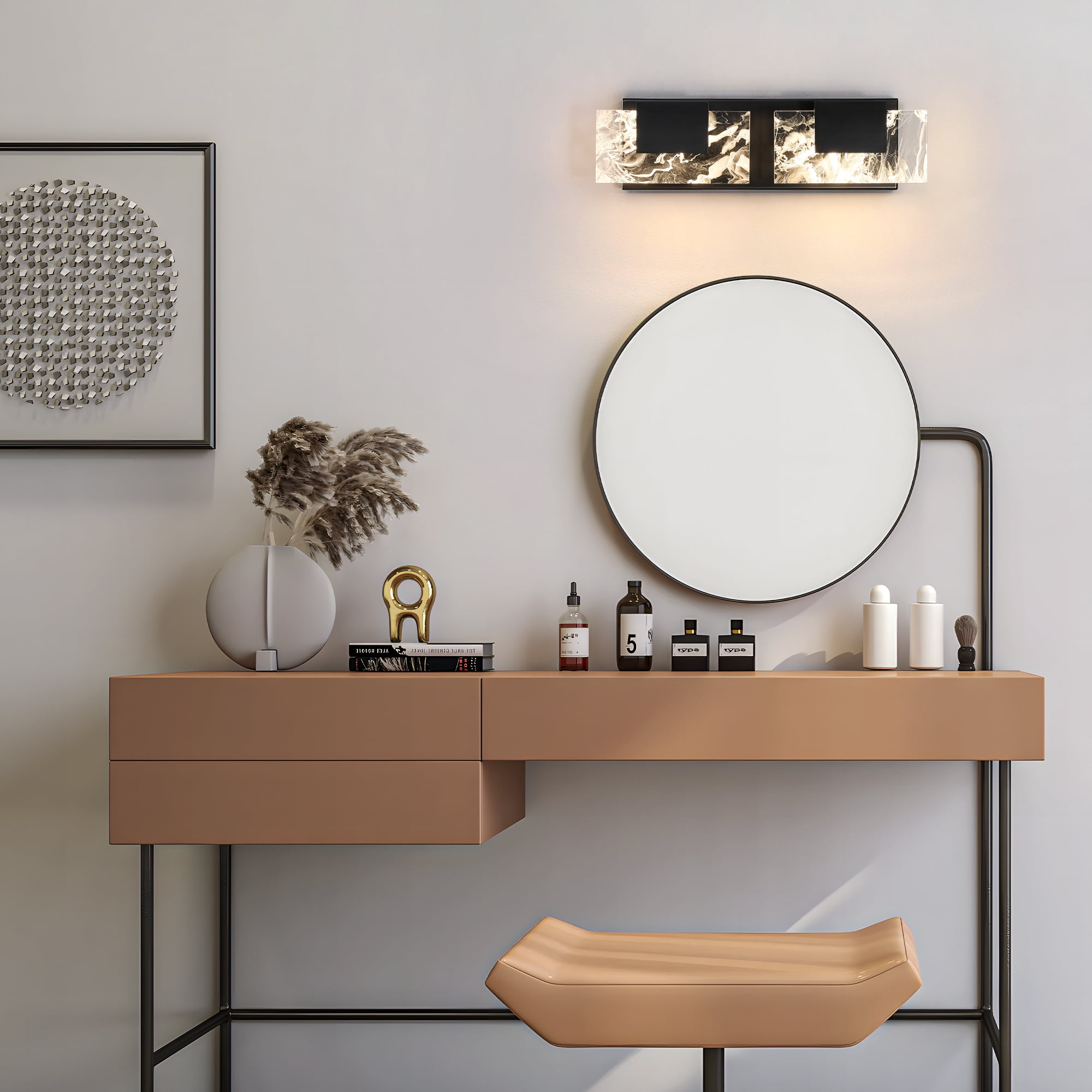 LED Bathroom Vanity Light 2-Light Matte Black Acrylic Modern Lighting Fixtures Smoke Design 3000K Wall Lights Fixture Over Mirror