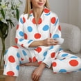 thumbnail image 6 of Pofeuu Red Blue Polka Dots Print Womens Pajamas Set Long Sleeve Sleepwear Button Down Nightwear Soft Pj Lounge Sets Button Down Pajamas Women-Large, 6 of 7