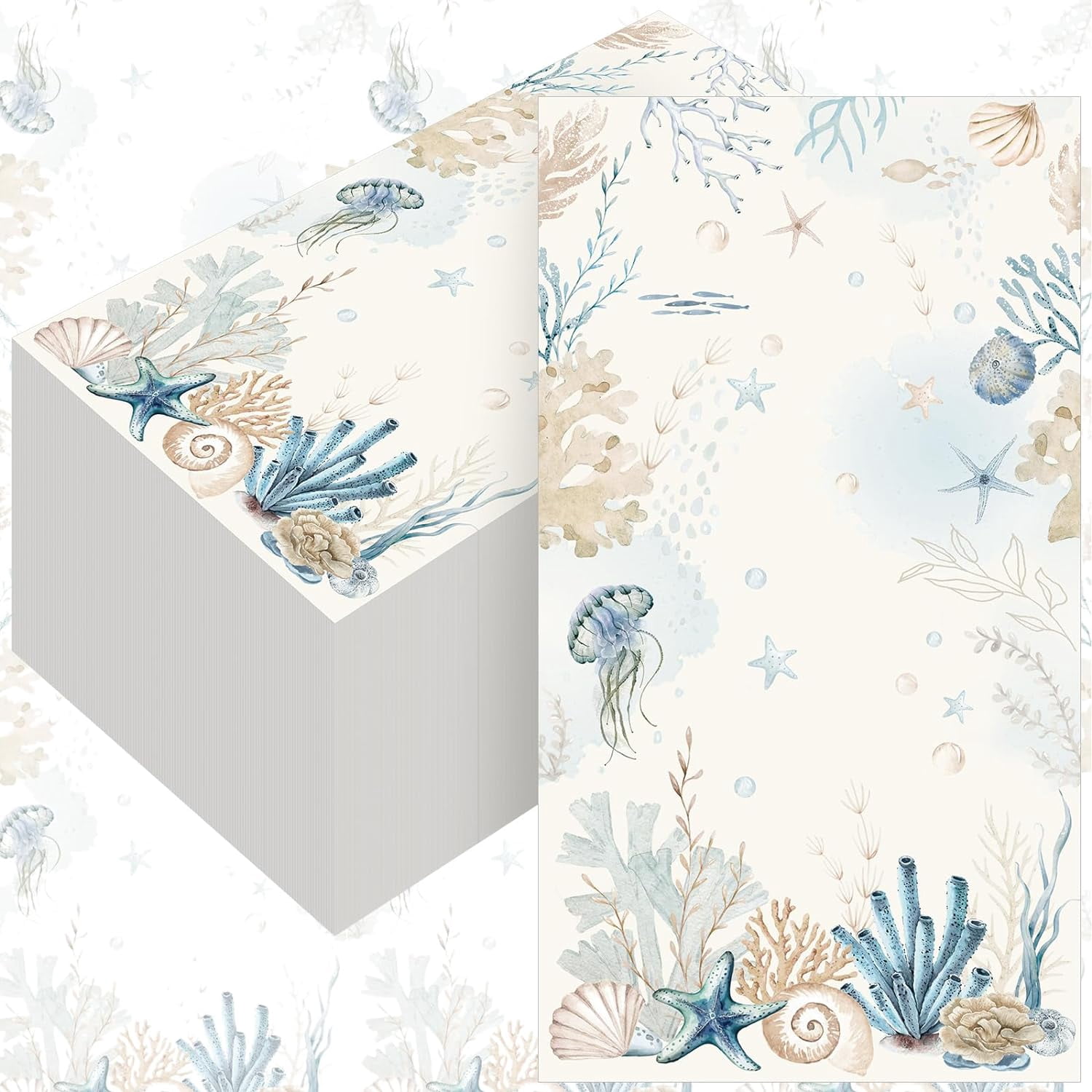 100 Pcs Christmas Coastal Paper Napkins Disposable Blue Sea Ocean Decoupage Napkins Bathroom Guest Seashell Nautical Coral Decorative Paper Towels for Kitchen Wedding Dinner Party