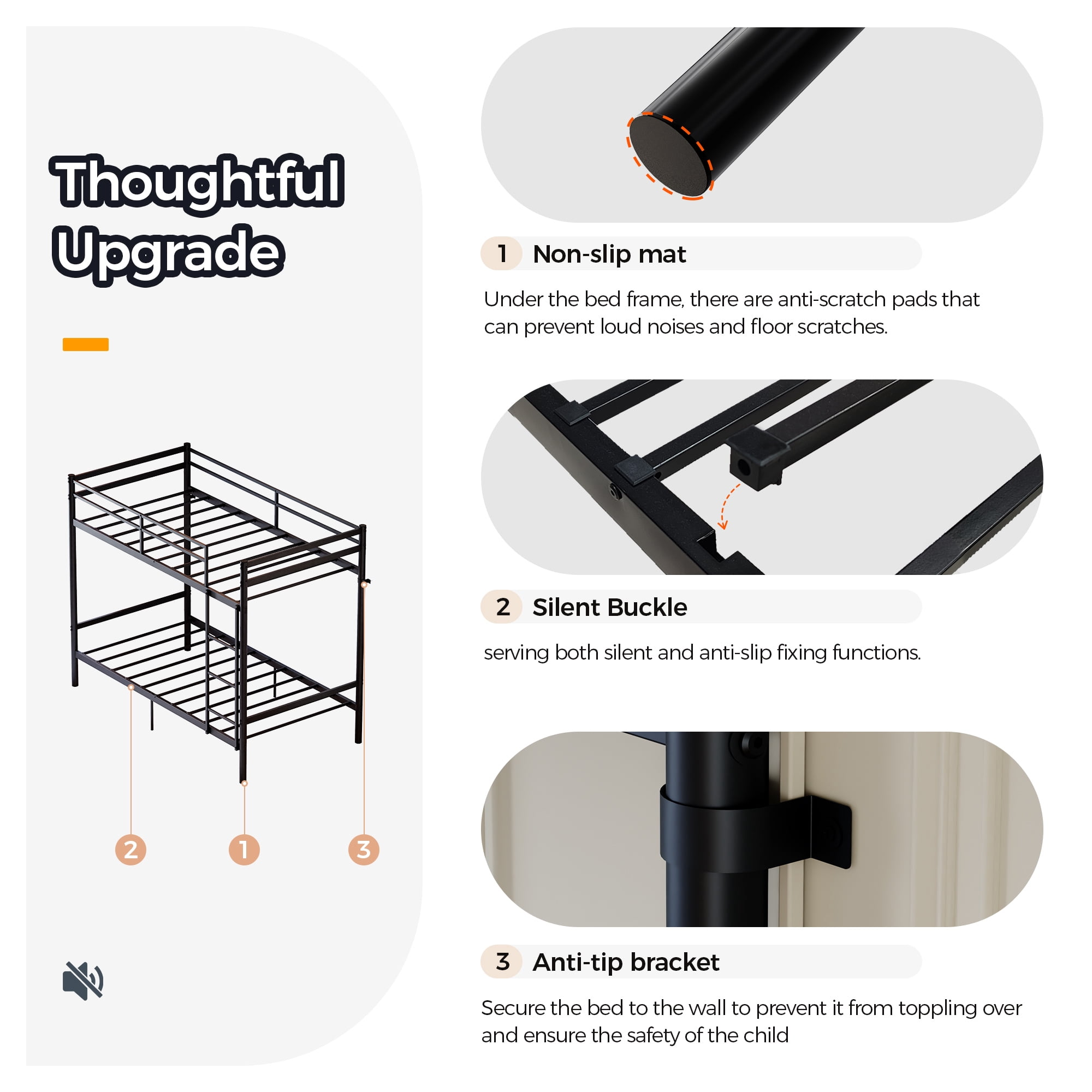 MAYEERTY Twin Over Twin Metal Bunk Bed with Ladder, Space-Saving Bed Frame for Kids Teens Adults, Supports 330 lbs Top & 440 lbs Bottom Bunk, No Box Spring Needed