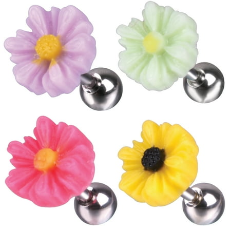 - BodyJ4You 4PCS 16G (1.2mm) Daisy Flower Tragus Earring Piercing Stud Set Surgical Steel Cartilage Barbell