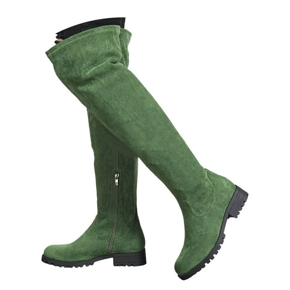 Mepaouo Women's Over The Knee Thigh High Boots Suede Chunky Block Heel Stretch Riding Long Boots