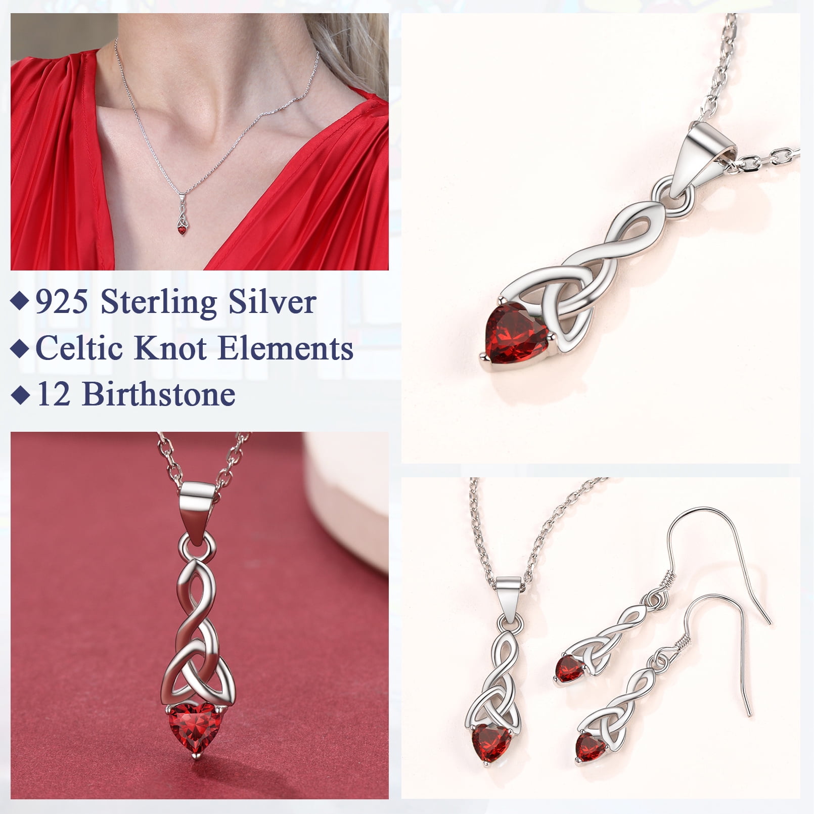 FaithHeart January Birthstone Heart Necklace for Women Celtic Knot Pendant Necklace 925 Sterling Silver Girlfriend Christmas Birthday Jewelry Gift