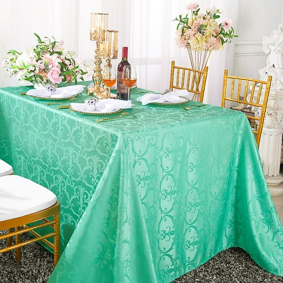 Wedding Linens Inc. 90"x 156" Rectangular Damask Jacquard Polyester Tablecloth Table Cover Linens for Wedding, Events, Decorations - Tiff Blue / Aqua Blue