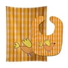 Carolines Treasures BB6832STBU Bird on Orange Plaid Baby Bib and Burp Cloth, 11 x 18", multicolor