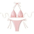 thumbnail image 2 of Jjayotai Womens String Two Piece Halter Top Triangle Bikini Set with Tie Side Bottom, Sexy Swimsuit Bathing Suits Pink M, 2 of 7