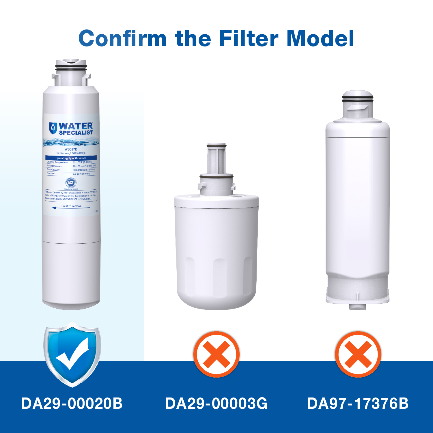 Waterspecialist DA29-00020B Refrigerator Water Filter, Replacement for Samsung HAF-CIN, HAF-CIN/EXP, DA29-00020A/B, DA97-08006A, DA2900020B, RF28HMEDBSR, RF4287HARS, 2 Filters - image 4 of 9