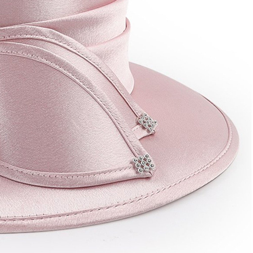 Jiibva Satin Cloth Church Hat Women Wide Brim Hat Elegant Wedding Photography Hat Female Banquet Fancy Fascinator Formal Hat