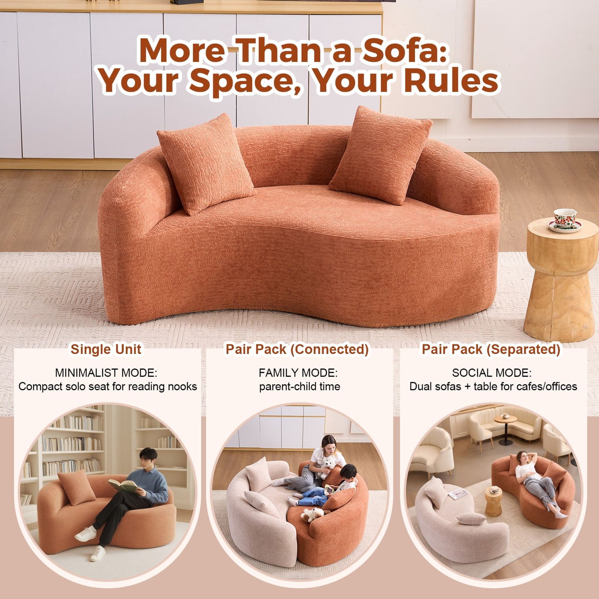 Sailvan S-Curved Chenille Sofa Loveseat, Dual-Depth, No Assembly, Compact for Small Spaces