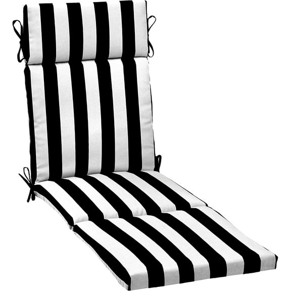 Outdoor Chaise Cushion, 21 in x 72 in, Weather-Proof, Rain-Proof, Fade Resistant Patio Cushion for Chaise Lounger Black Cabana Stripe