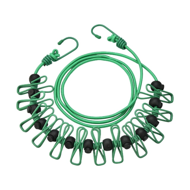 Harpily Portable Elastic Travel Clothesline with 12Pcs Clothespins Travel Gadgets Retractable Elastic Laundry Clothes Line for Backyard Vacation Hotel Balcony Clothes Drying Line One Size Green