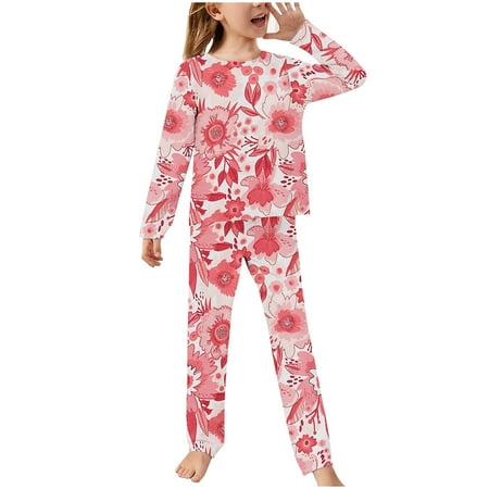 

ShomPort Girls Pajama Sets Long Sleeve Cotton Pjs Tops and Pants Kids Fall Sleepwear Toddler Loungewear Set