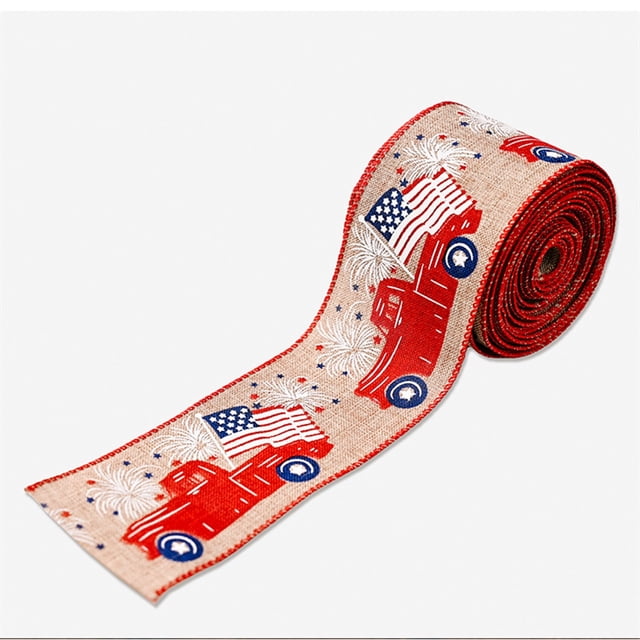10Pcs Patriotic Independence Day Ribbon, Fufafayo Independence Day Ribbons Patriotic Wired Ribbon, Striped Star Flag Ribbon Decor, DIY Craft Ribbon for July 4th Party Supplies, Gift Wrapping, Home