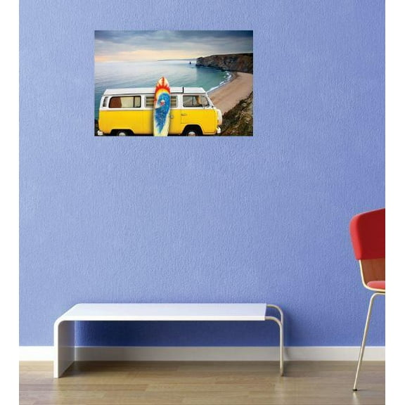 Custom Decals - Prices Reduced Vinyl Wall Sticker : Van and Surf Board Peace Tide Ocean View Bedroom Bathroom Living Room Mural : 30 X60" -