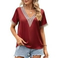 thumbnail image 2 of gakvbuo Womens Tops!Fashion Women's Summer V-Neck Lace Patchwork Short Sleeve Sexy Top Blouse, 2 of 8