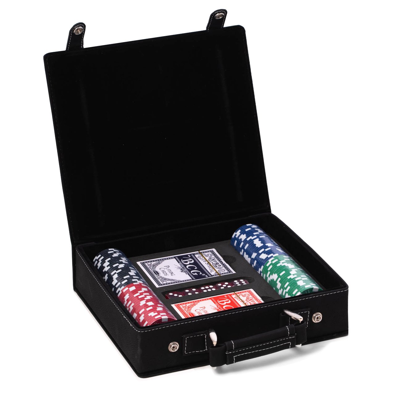 Sleek Black Poker Case w/ Poker Chips,2 Playing Cards,5 Dice Walmart