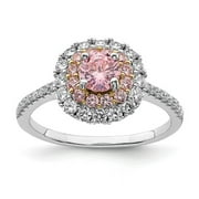 925 Sterling Silver Rhodium Plated Gold tone Pink and White CZ Simulated Diamond R C Ring Size 8 Band Style-Ring for Wom