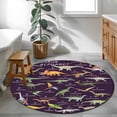 thumbnail image 3 of Purple Dinosaur Round Area Rug 4Ft Washable Circle Rugs for Bedroom Dining Room, Vintage Letters Farm Animals Non-Slip Carpet Floor Mats Indoor Outdoor Carpet Runner Aesthetic Home Decor, 3 of 8