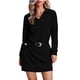 thumbnail image 4 of Vestido sudadera de manga larga con cuello de solapa y cuello en V para mujer - Vestido mini holgado de color liso, 4 of 7
