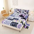 thumbnail image 2 of jejeloiu Retro Floral Bed Sheets For Girls,Patchwork Pattern Full Size Sheets,Purple Black White,4pcs,1 Flat Sheet, 1 Fitted Sheet and 2 Pillowcases, 2 of 6