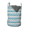 thumbnail image 1 of Chevron Laundry Bag, Zigzag Geometric Patten in Blue Shades Abstract Symmetric Arrows Motif, Basket with Handles Drawstring Closure for Laundromats, 13" x 19", Grey White Petrol Blue, by Ambesonne, 1 of 4