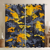 Homewish Grey Yellow Watercolor Curtains Pack of 2 (42x84 Each), Chic Splash Camo Curtains Blackout, Teens Kids Boys Girls Bedroom Curtains, Black Out Curtains Decor