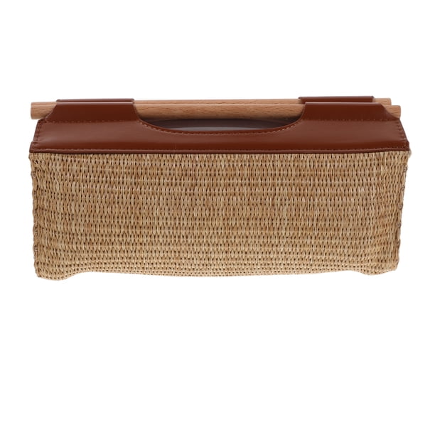 Porta pañuelos: Funda rectangular tejida marrón - Servilletero rústico de estilo rústico - Organizador de pañuelos de mimbre tejido a mano para sala de estar o baño