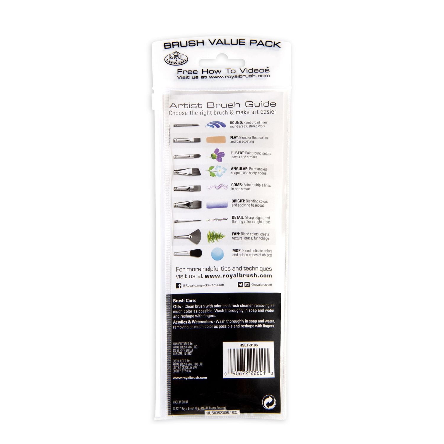 Royal & Langnickel - 8pc Gold Taklon All Media Angular Variety Paint Brush Set