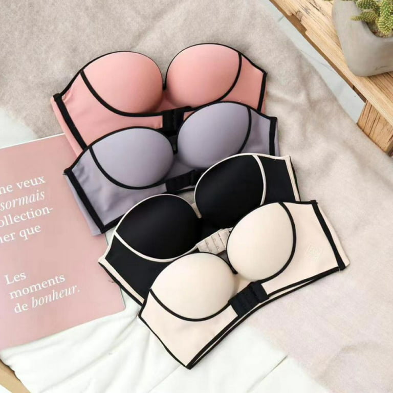 Women Padded Bra Strapless Bra Push Up Bra Lingerie Invisible Brassiere  With Adjustable Front Closure Bras Beige 32-38B 
