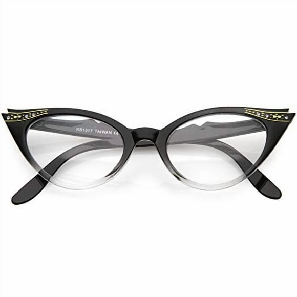 zeroUV Lunettes Vintage Cat Eye Bloquant la Lumière Bleue pour Femmes UV400 Ornées de Strass, Accessoires Rockabilly des Années 50 51mm (Noir-Décoloré)