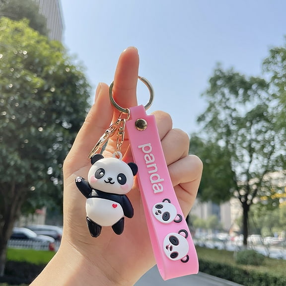 Cute Waving Panda Keychain Car Key Holder Animal Gift for Men Women Durable Metal Ring Accessory