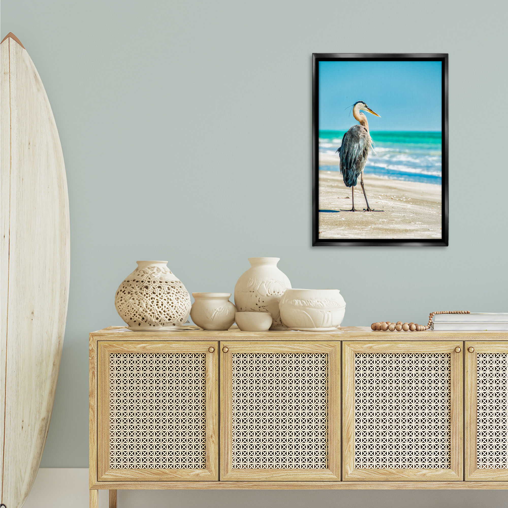 Stupell Industries Reflective Beach Bird Nautical & Beach Photography Black Floater Framed Canvas Art Print Wall Art, 21 x 31