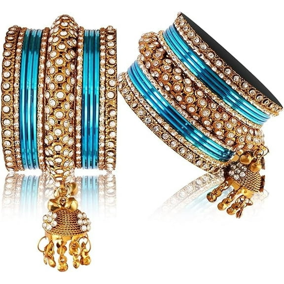 Traditional Indian Bangle Set for Women | Handmade Ethnic Filigree Jewelry | Gold-Plated Bridal & Festival Bangles with Rhinestones (2.8)