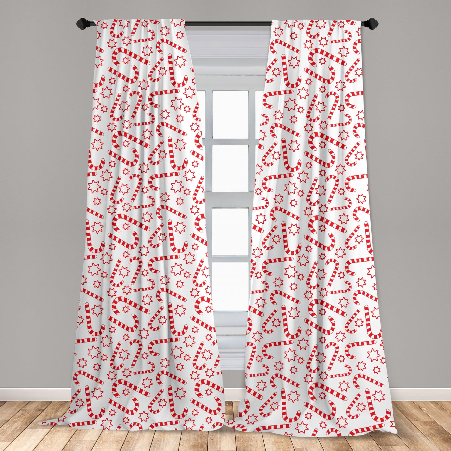 Candy Cane Curtains 2 Panels Set, Illustration of Xmas Themed
