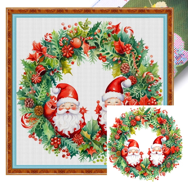 (1) Hilo Algodón Ecológico Bordado 11CT 3 Hebras Impresión 40*40cm Kit Serie Flores Punto Cruz Guirnalda Navidad