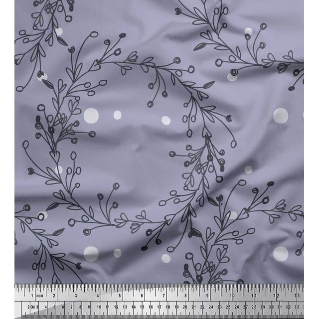 Soimoi Grey polyester Crepe Fabric Dot & Wreath Hand Drawn Decor Fabric Printed Yard 52 Inch Wide