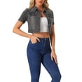 thumbnail image 4 of INSPIRE CHIC Women's Cropped Denim Jacket Short Sleeve Button Front Jean Jacket XS Dark Grey, 4 of 6