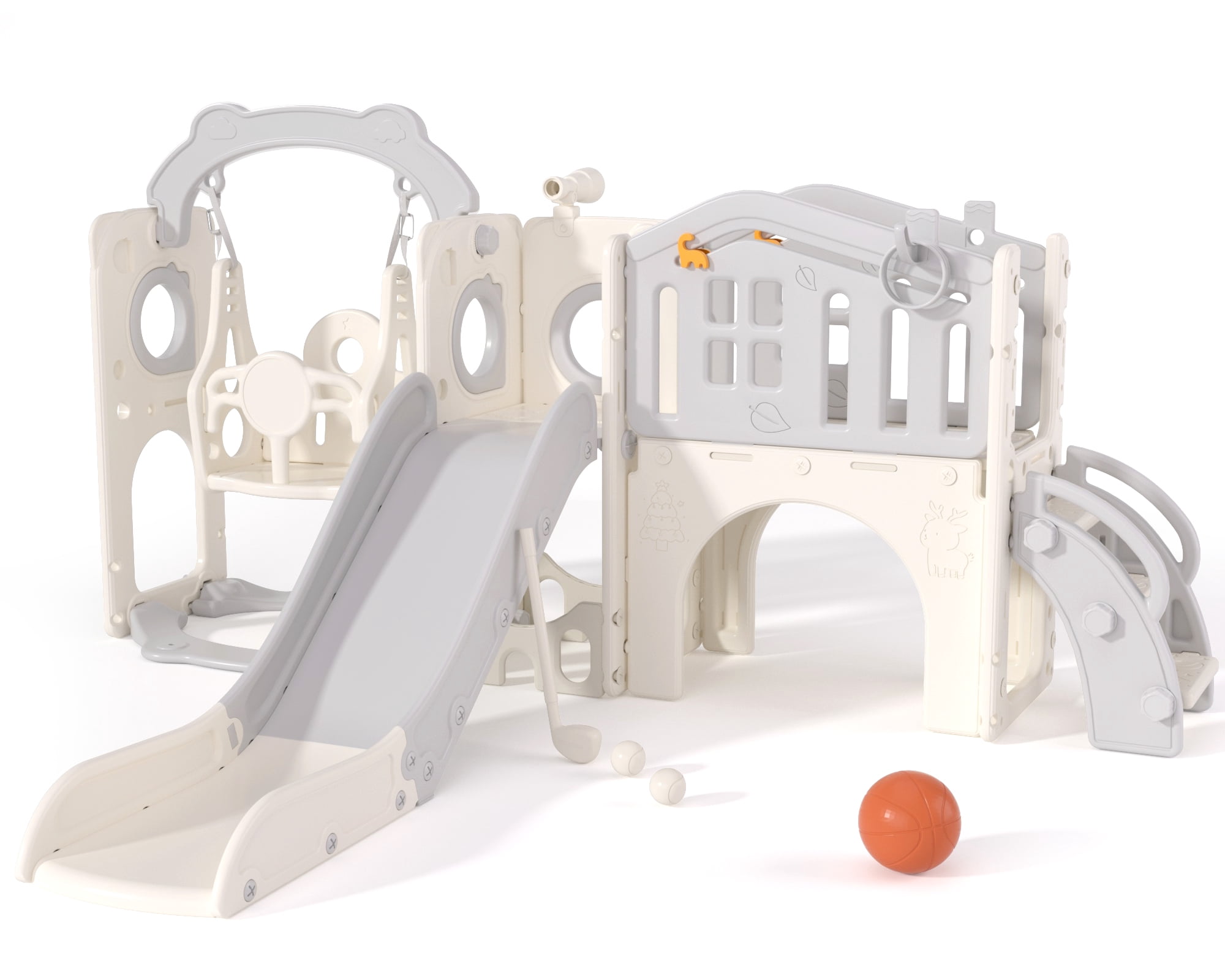 XJD 11 in 1 Toddler Slide and Swing Set - Baby Slide for Toddlers 1-3, Indoor Outdoor Toddler Playset Playground, Gray