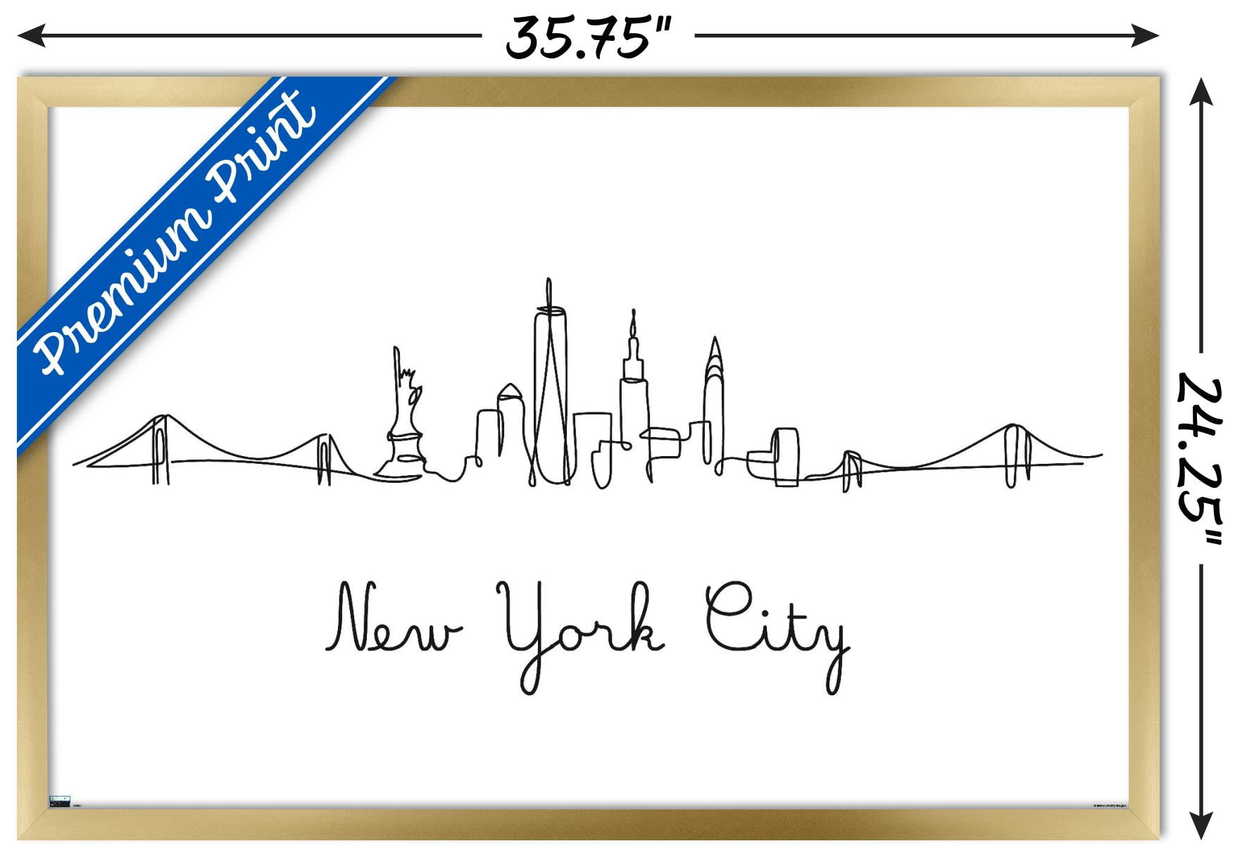 Line Art Skyline - New York City Wall Poster, 22.375" x 34", Framed