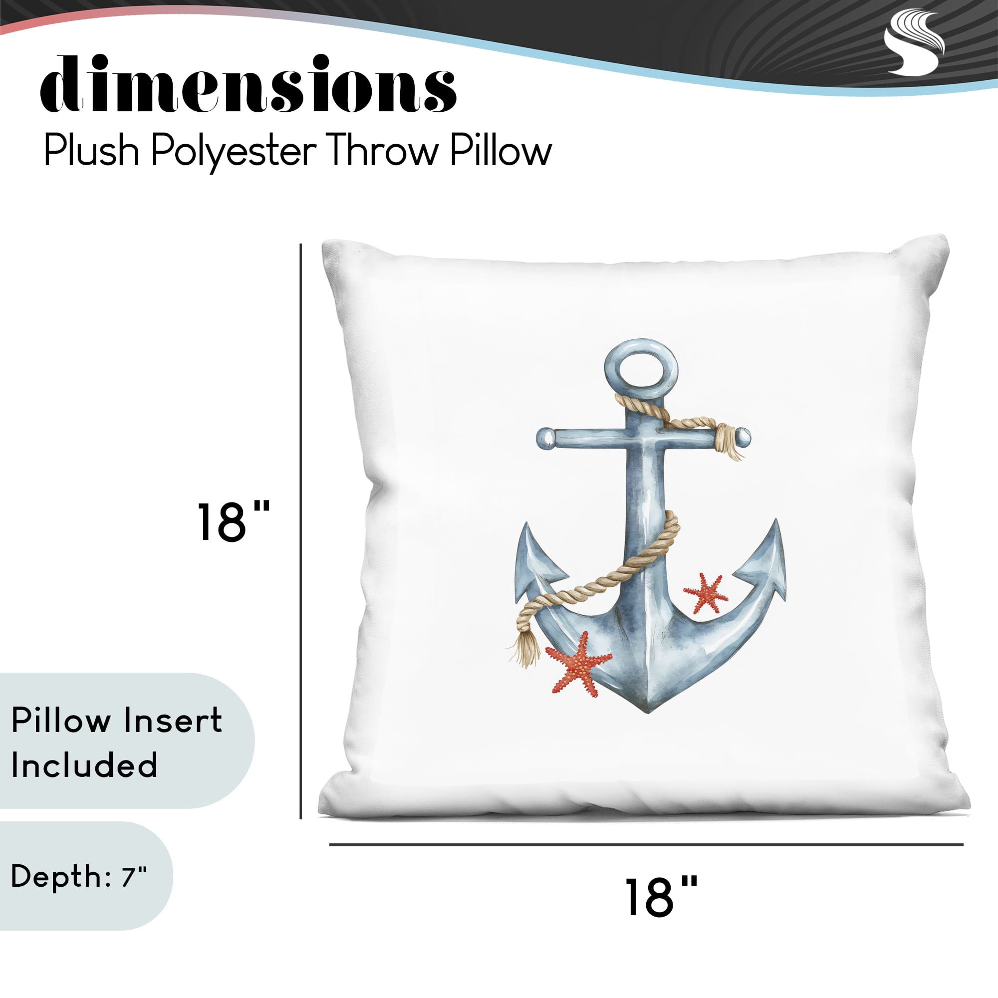 Stupell Industries Cute Sailor Anchor with Starfish Decorative Printed Throw Pillow, design by LSR Design Studio, 18 x 7 x 18
