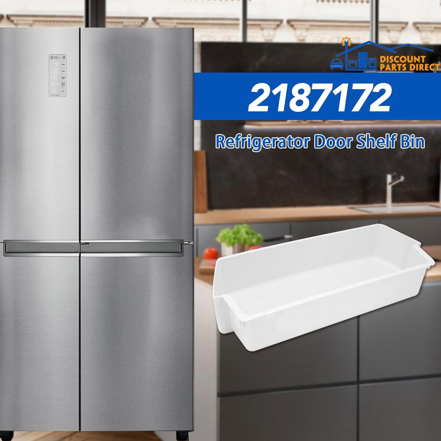 1 Pack 2187172 Refrigerator Door Shelf Bin Compatible with Whirlpool Amana Kenmore Replaces WP2187172, 2187172K, 2187194K