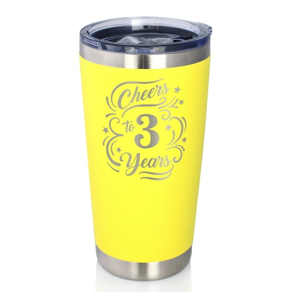 Bevvee Insulated Travel Tumbler 20 oz Cheers 3 Years Gifts for Third Anniversary Celebrations Tumblers