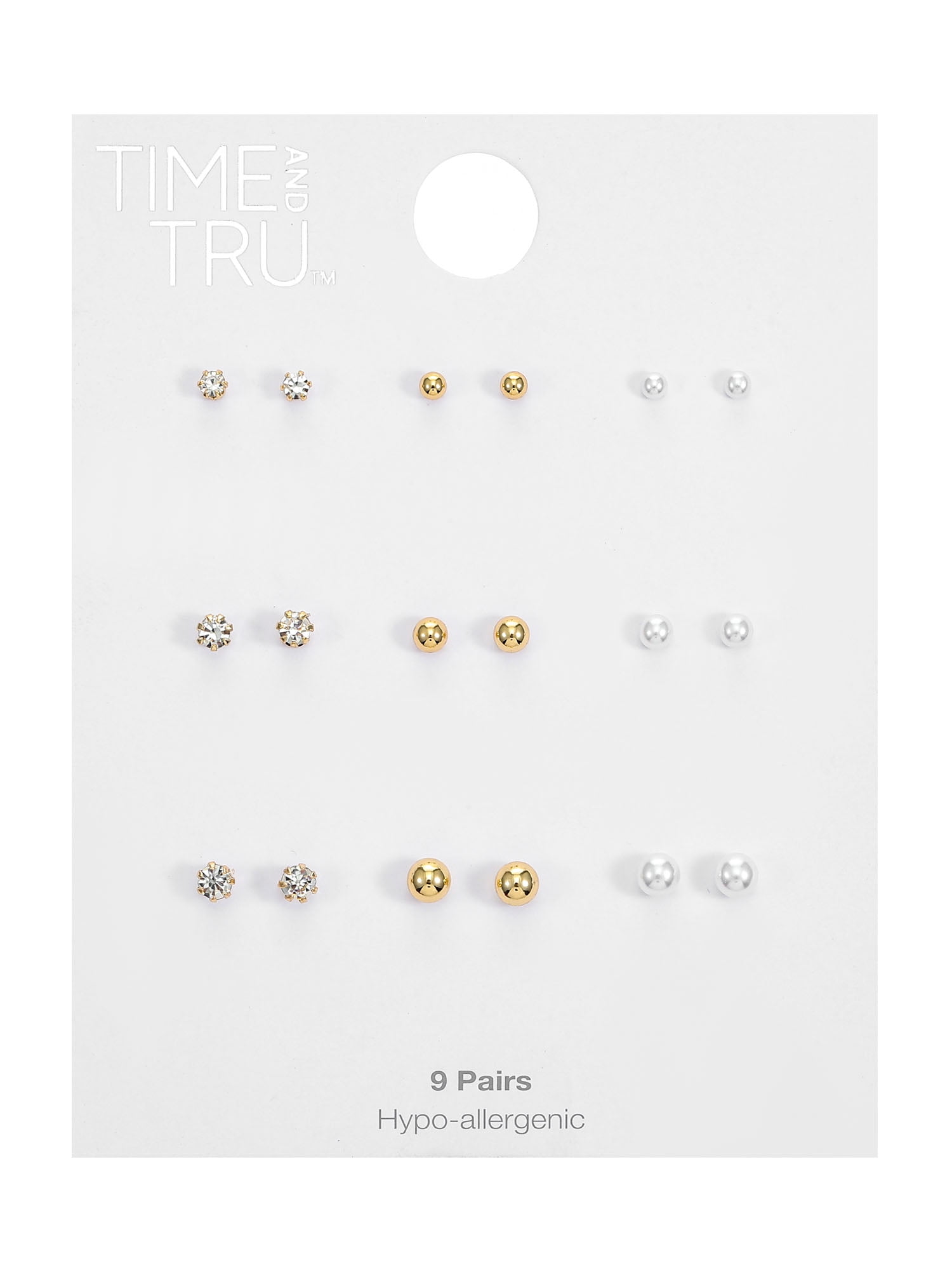 Time and Tru Goldtone Pearl Stud Earrings Set for Women, 4.30 x 2.30 x 0.50 inches