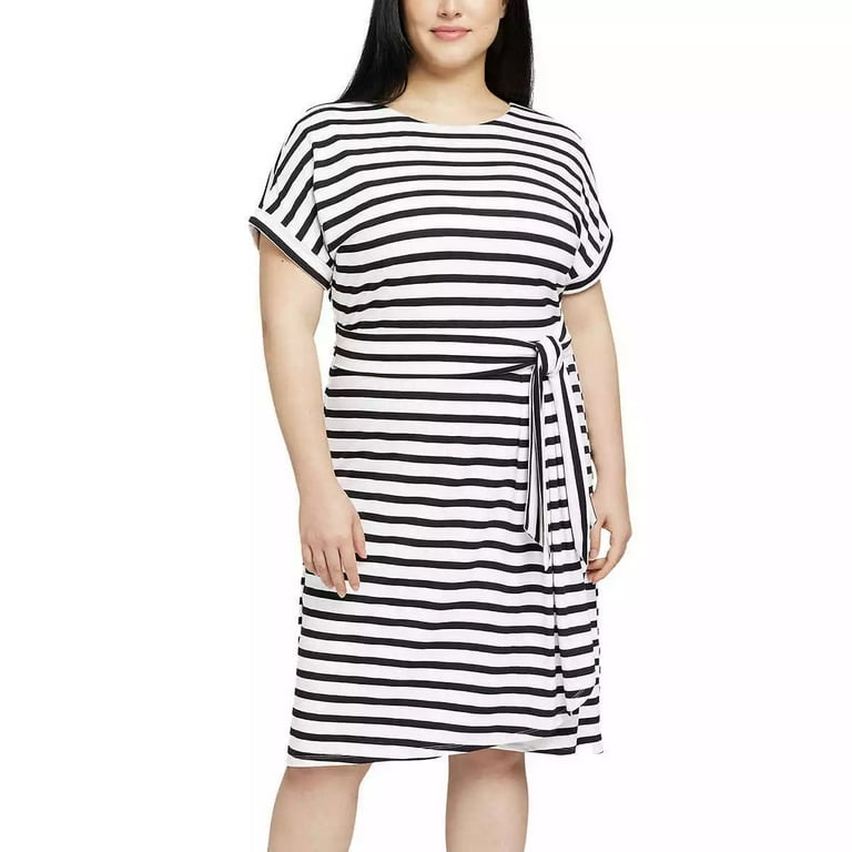 Chaps Black/White Stripe Crewneck Knit Dress, XXL, Women's, Size: 2XL