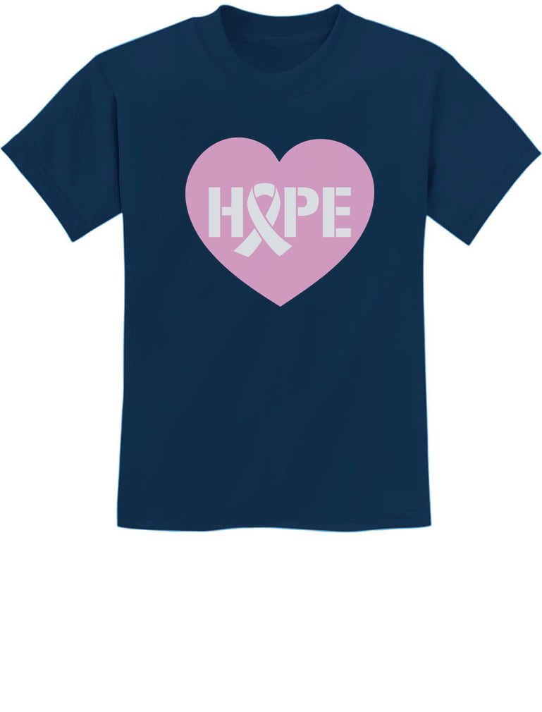 Hope Breast Cancer Awareness Heart Shaped Ribbon Youth Kids T-Shirt Support 