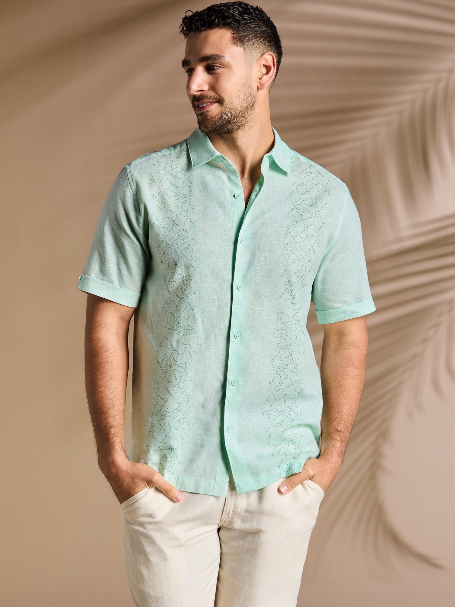 Cafe Luna Men's and Big Men's Floral Panel Print Short Sleeve Shirt, Sizes S-5XL