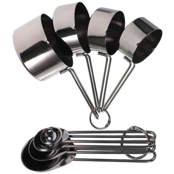 HONMEET Kitchen Measuring Sets Measuring Cups and Spoons Black Stainless Steel 1 Set 6.3X3.4X1.8In