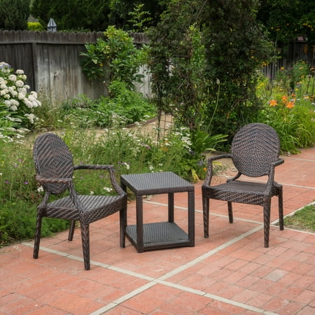 Anaheim 3 Piece Set - Anaheim Outdoor 3 Piece Wicker Stacking Chair Chat Set with RectangularTable, Multibrown